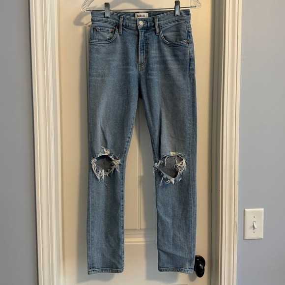 Agolde 24 Straight Leg Distressed High Waist Jeans - Picture 2 of 8